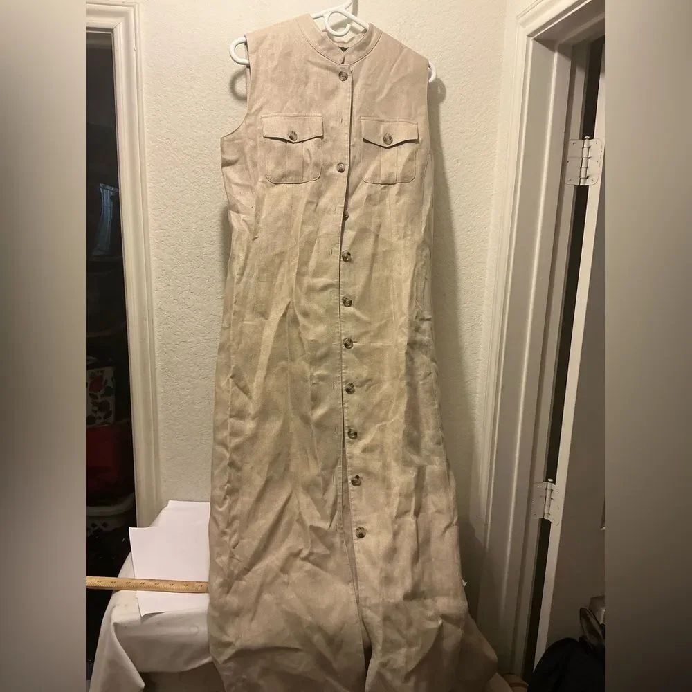 Embassy Row 100% linen shirt dress  khaki size 8  Button Front